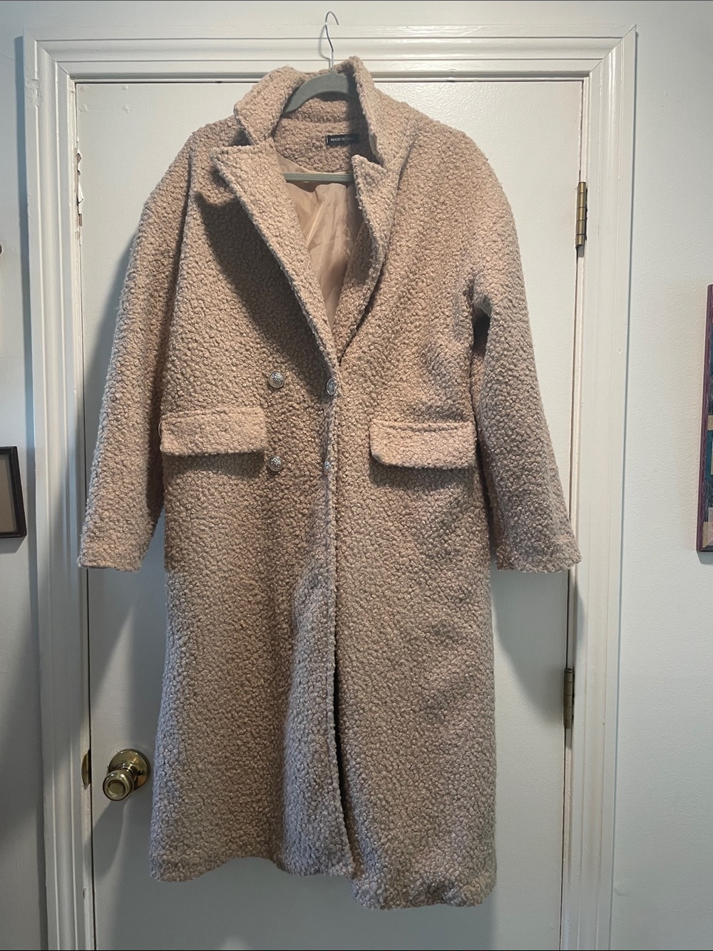 Made in Italy Cozy Long Teddy Coat in Light Beige - Women's Plush Winter Coat